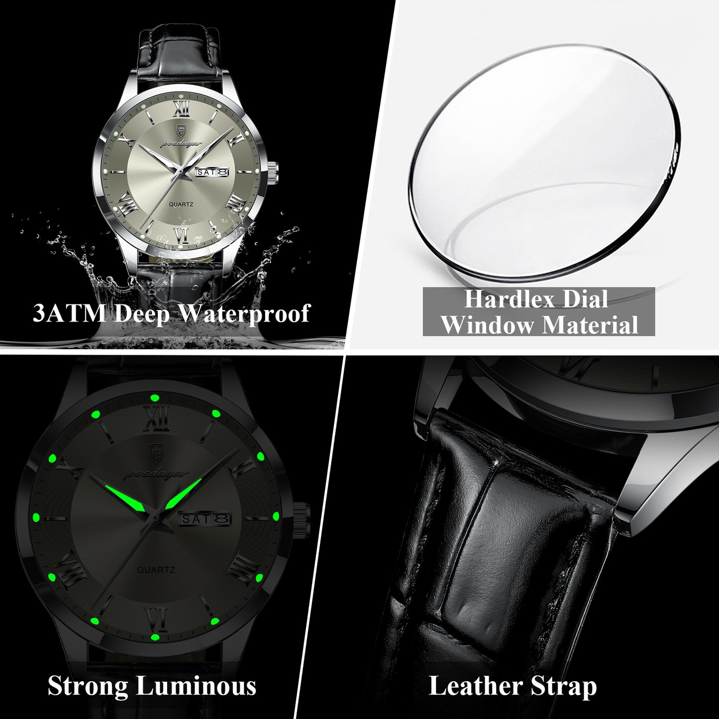 Luxury Business Wristwatch For Men, Date Week Leather Quartz Male Watch, Waterproof Luminous Fashion Men Watches