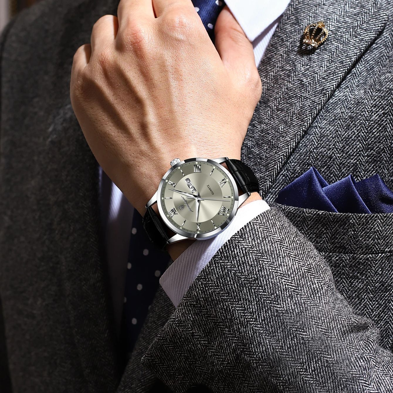Luxury Business Wristwatch For Men, Date Week Leather Quartz Male Watch, Waterproof Luminous Fashion Men Watches