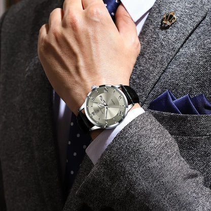 Luxury Business Wristwatch For Men, Date Week Leather Quartz Male Watch, Waterproof Luminous Fashion Men Watches