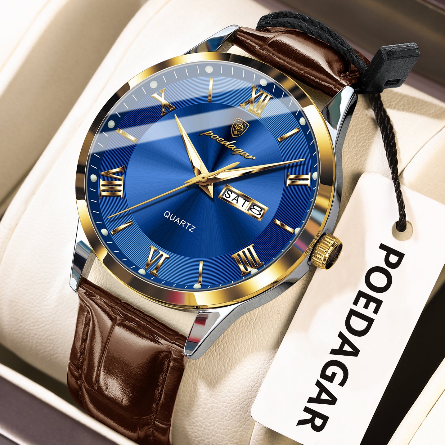 Luxury Business Wristwatch For Men, Date Week Leather Quartz Male Watch, Waterproof Luminous Fashion Men Watches