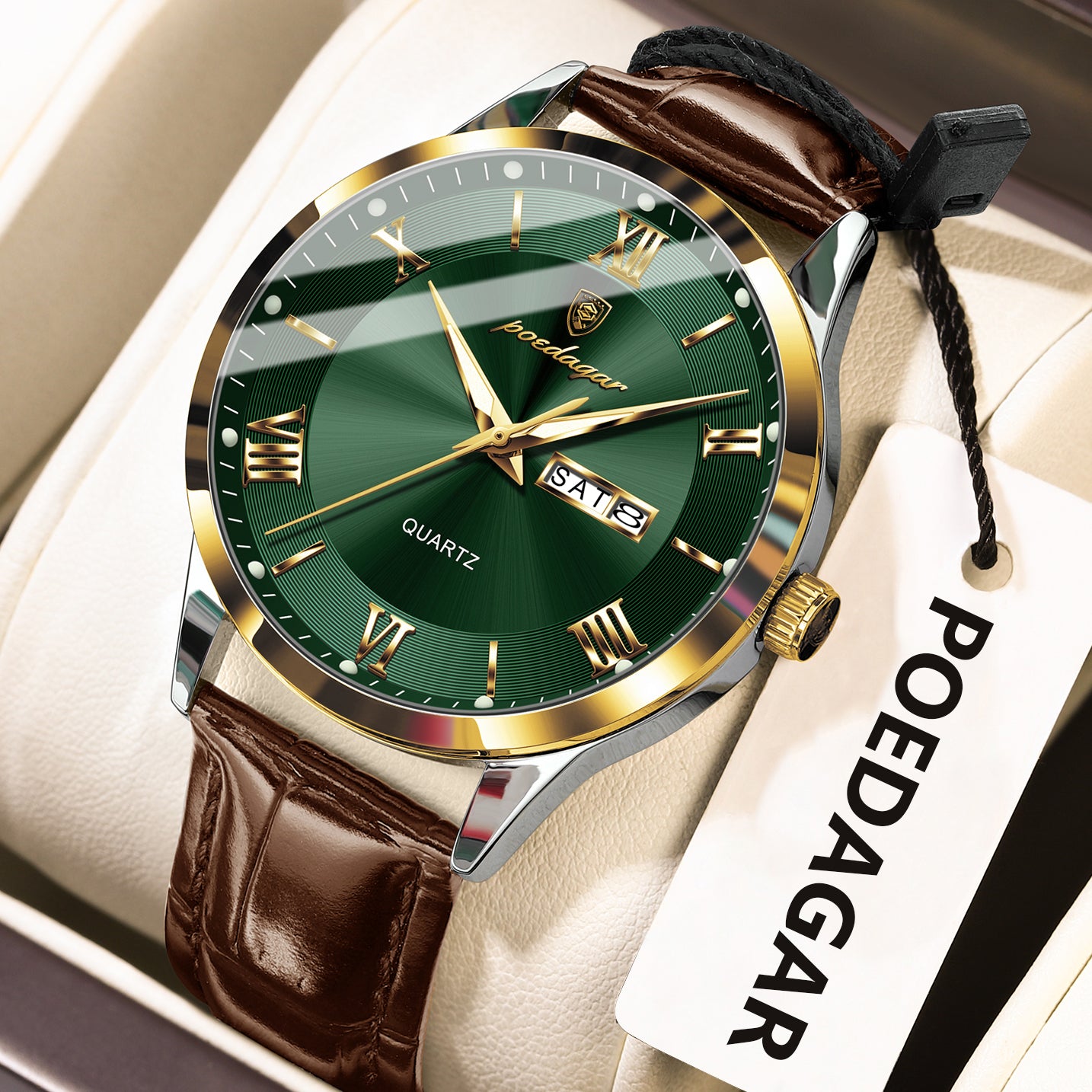 Luxury Business Wristwatch For Men, Date Week Leather Quartz Male Watch, Waterproof Luminous Fashion Men Watches