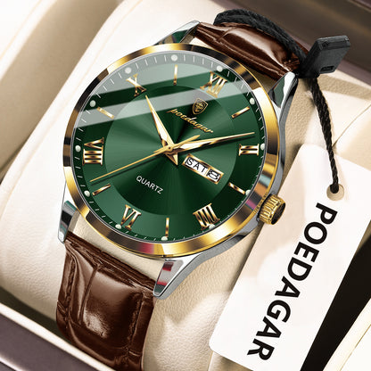 Luxury Business Wristwatch For Men, Date Week Leather Quartz Male Watch, Waterproof Luminous Fashion Men Watches