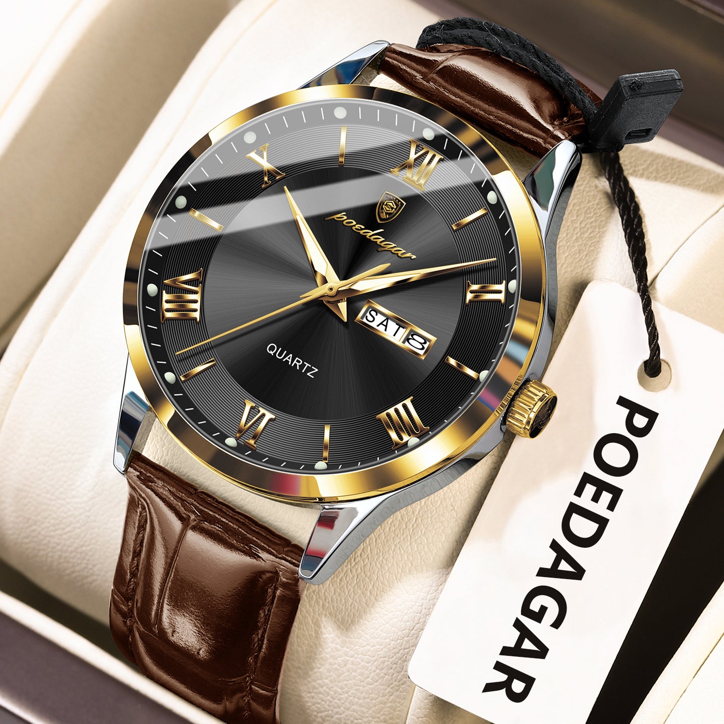Luxury Business Wristwatch For Men, Date Week Leather Quartz Male Watch, Waterproof Luminous Fashion Men Watches