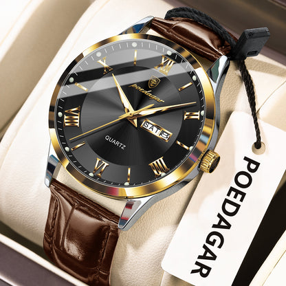 Luxury Business Wristwatch For Men, Date Week Leather Quartz Male Watch, Waterproof Luminous Fashion Men Watches