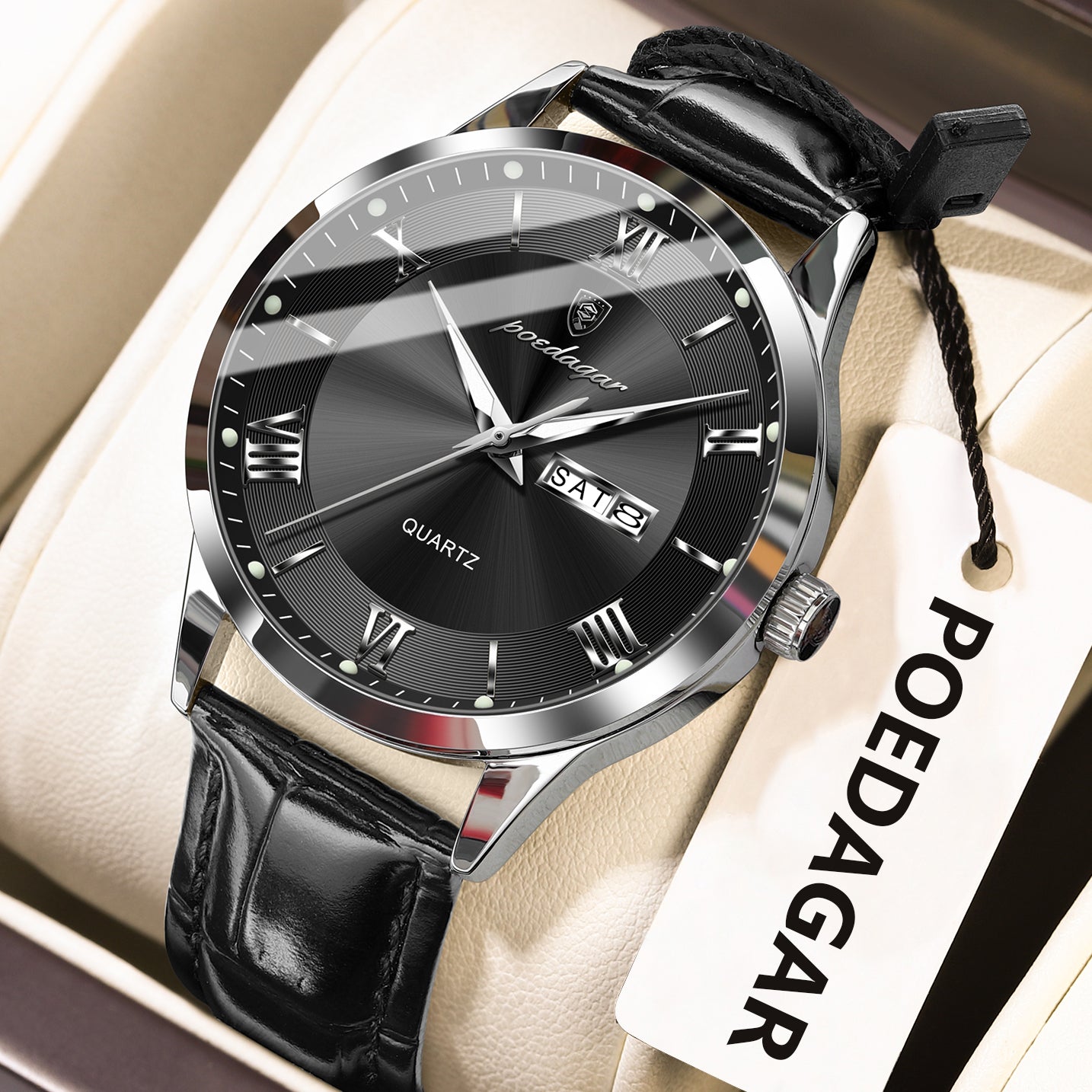 Luxury Business Wristwatch For Men, Date Week Leather Quartz Male Watch, Waterproof Luminous Fashion Men Watches