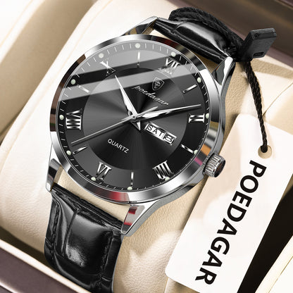 Luxury Business Wristwatch For Men, Date Week Leather Quartz Male Watch, Waterproof Luminous Fashion Men Watches
