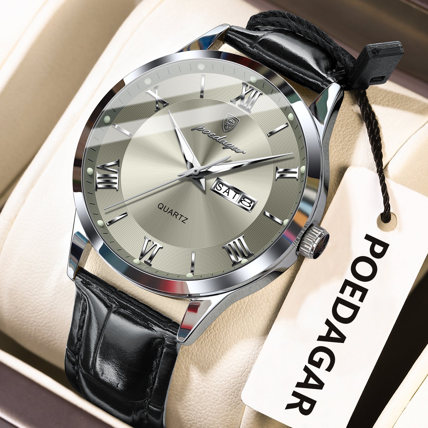 Luxury Business Wristwatch For Men, Date Week Leather Quartz Male Watch, Waterproof Luminous Fashion Men Watches