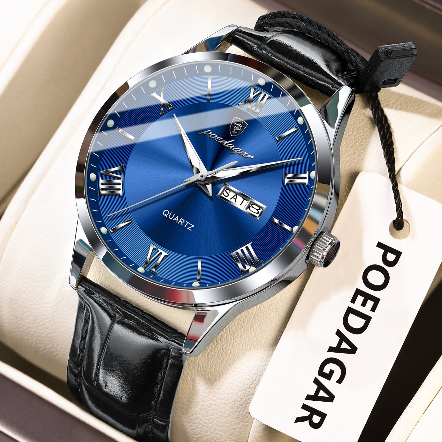 Luxury Business Wristwatch For Men, Date Week Leather Quartz Male Watch, Waterproof Luminous Fashion Men Watches
