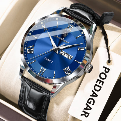 Luxury Business Wristwatch For Men, Date Week Leather Quartz Male Watch, Waterproof Luminous Fashion Men Watches