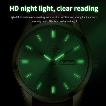 Leather Men's Quartz Wristwatch, Business Man Watch Waterproof Luminous, Auto Date Week Men Watches For Fashion