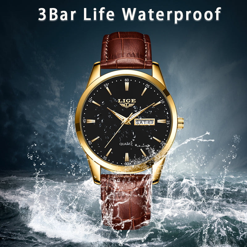 Leather Men's Quartz Wristwatch, Business Man Watch Waterproof Luminous, Auto Date Week Men Watches For Fashion