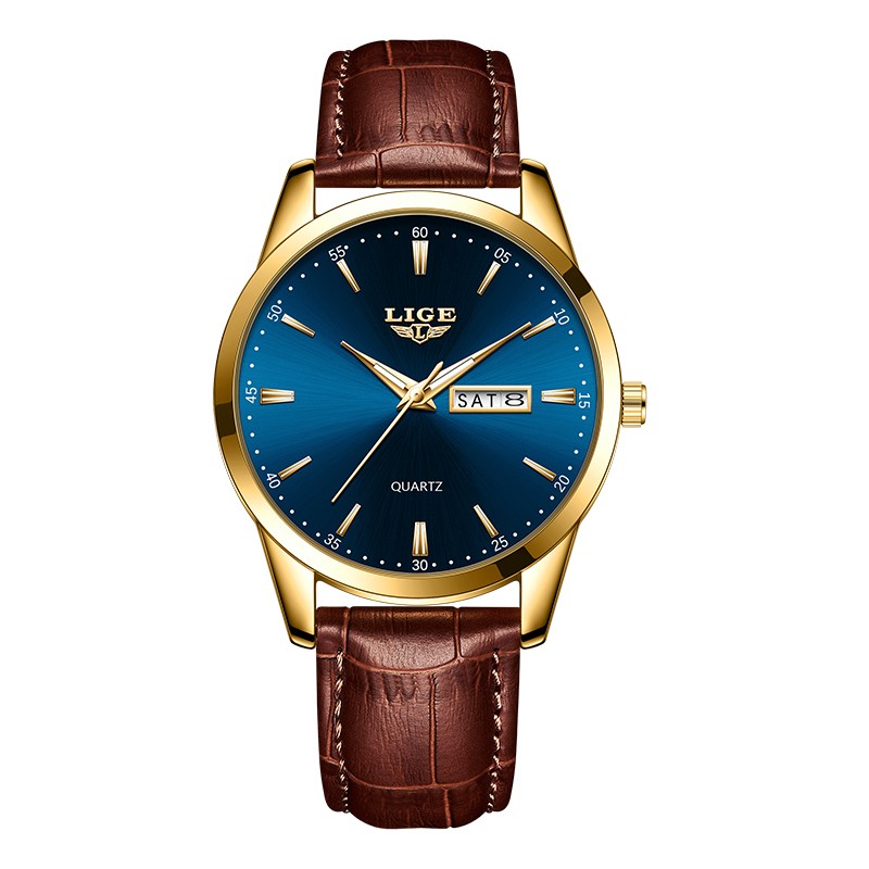 Leather Men's Quartz Wristwatch, Business Man Watch Waterproof Luminous, Auto Date Week Men Watches For Fashion