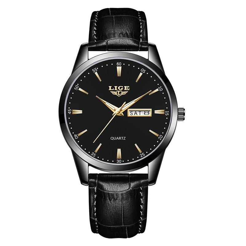 Leather Men's Quartz Wristwatch, Business Man Watch Waterproof Luminous, Auto Date Week Men Watches For Fashion