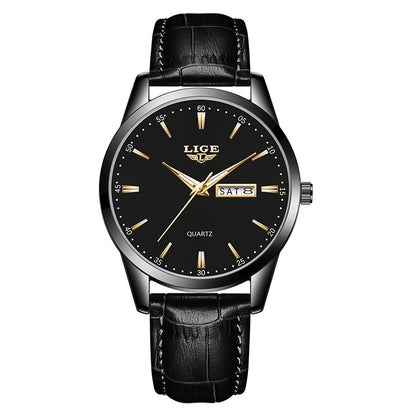 Leather Men's Quartz Wristwatch, Business Man Watch Waterproof Luminous, Auto Date Week Men Watches For Fashion
