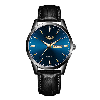 Leather Men's Quartz Wristwatch, Business Man Watch Waterproof Luminous, Auto Date Week Men Watches For Fashion