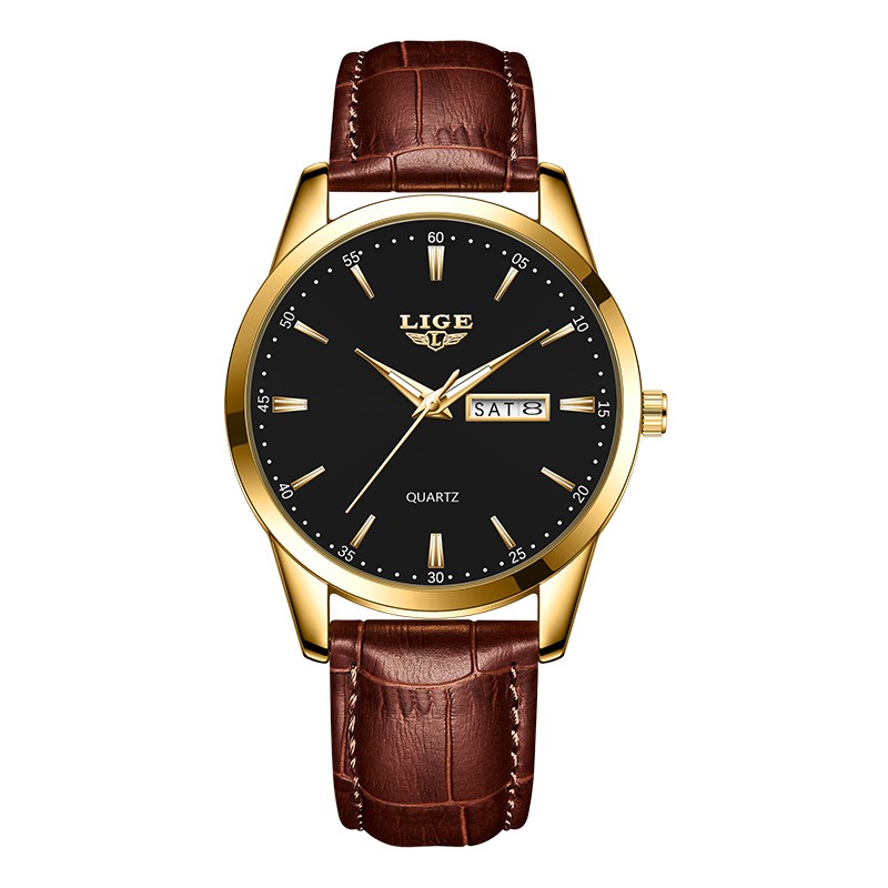 Leather Men's Quartz Wristwatch, Business Man Watch Waterproof Luminous, Auto Date Week Men Watches For Fashion