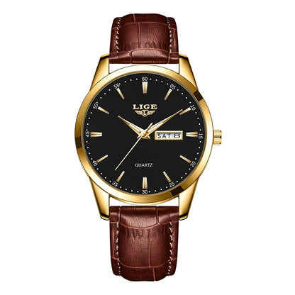 Leather Men's Quartz Wristwatch, Business Man Watch Waterproof Luminous, Auto Date Week Men Watches For Fashion