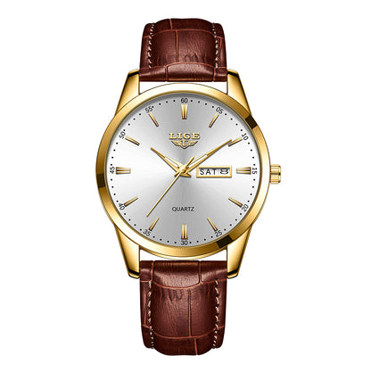 Leather Men's Quartz Wristwatch, Business Man Watch Waterproof Luminous, Auto Date Week Men Watches For Fashion