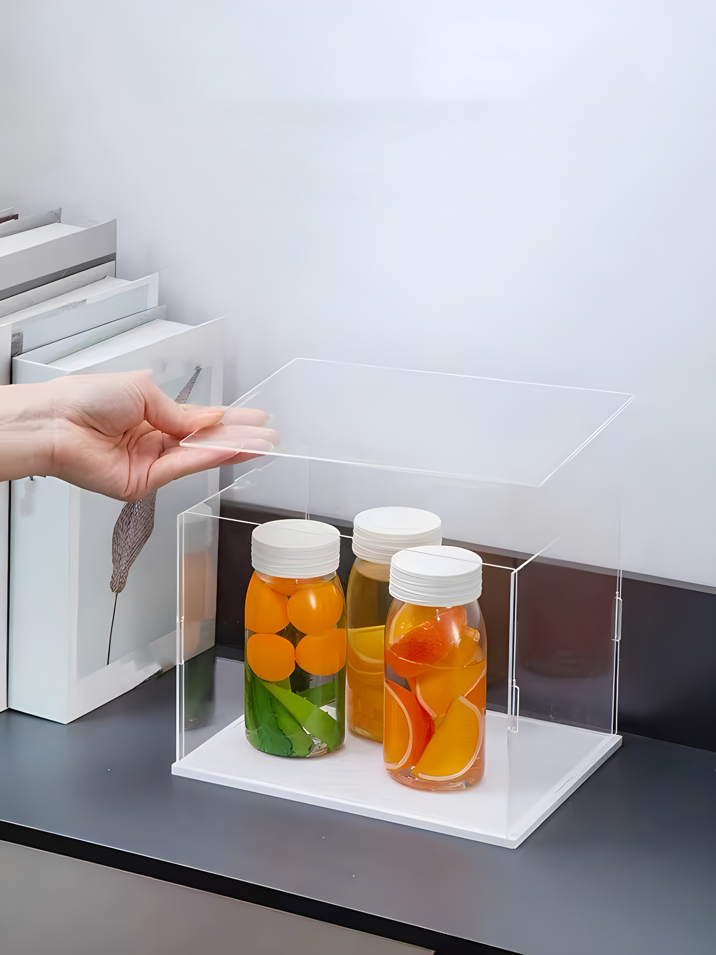 Acrylic Display Case, Clear Self-Assembly, Transparent Dust Proof Protection, Showcase with White Base