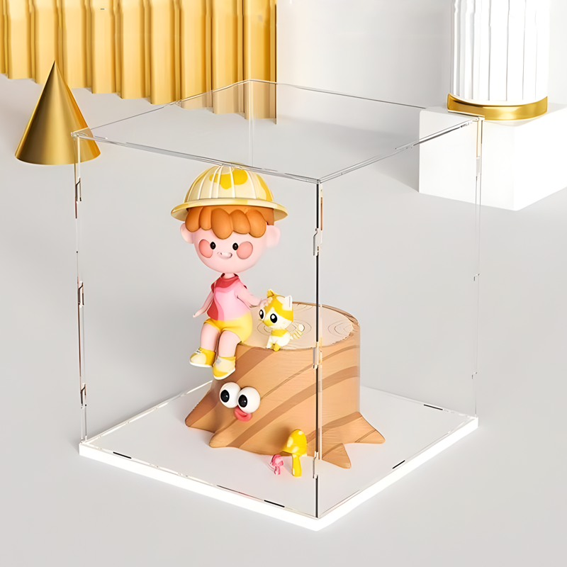 Acrylic Display Case, Clear Self-Assembly, Transparent Dust Proof Protection, Showcase with White Base