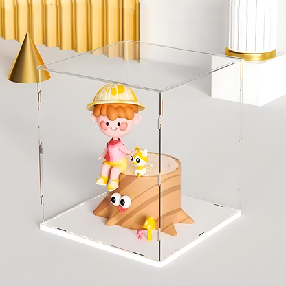 Acrylic Display Case, Clear Self-Assembly, Transparent Dust Proof Protection, Showcase with White Base