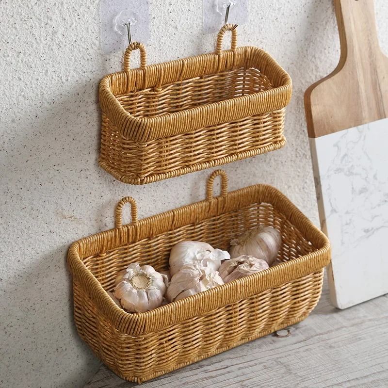 Hand Woven Wall Hanging Storage Basket for Kitchen and Home