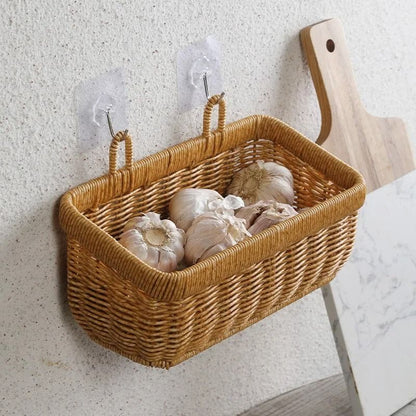 Hand Woven Wall Hanging Storage Basket for Kitchen and Home