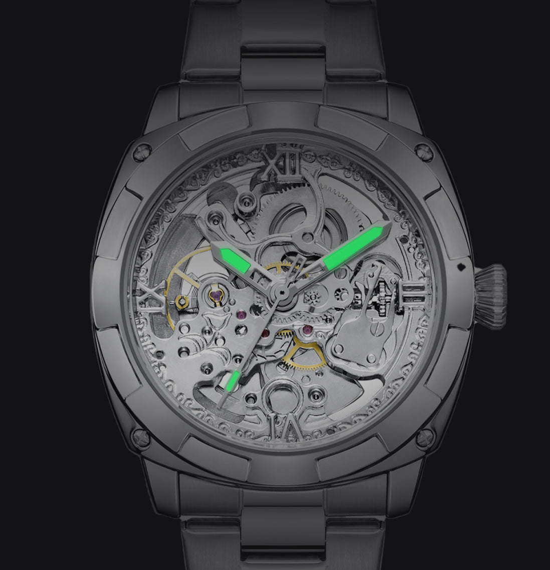 Luxury Mechanical Watches Skeleton Waterproof Men Automatic Watch Stainless Steel Mens Watch