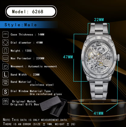 Luxury Mechanical Watches Skeleton Waterproof Men Automatic Watch Stainless Steel Mens Watch