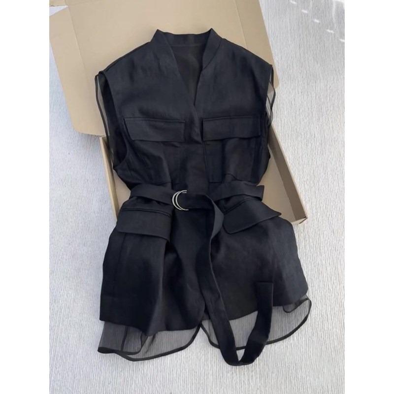 Elegant Office Casual Waistcoat, Korean Summer Black Sleeveless Vest Tops for Women
