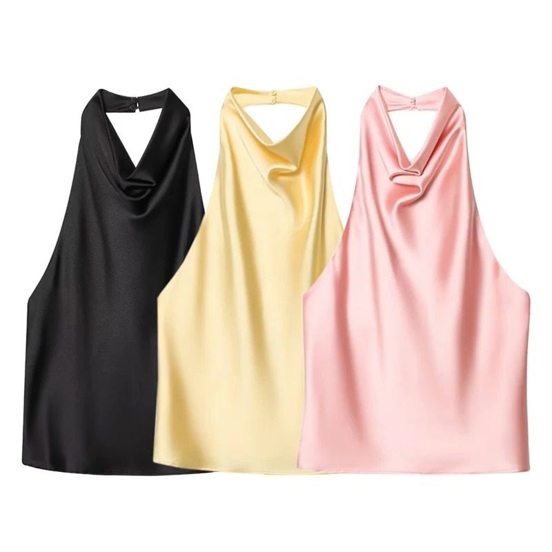Women Satin Halter Neck Backless Summer Camisole Top