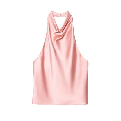 Women Satin Halter Neck Backless Summer Camisole Top