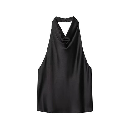 Women Satin Halter Neck Backless Summer Camisole Top