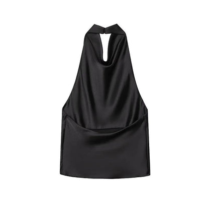 Women Satin Halter Neck Backless Summer Camisole Top