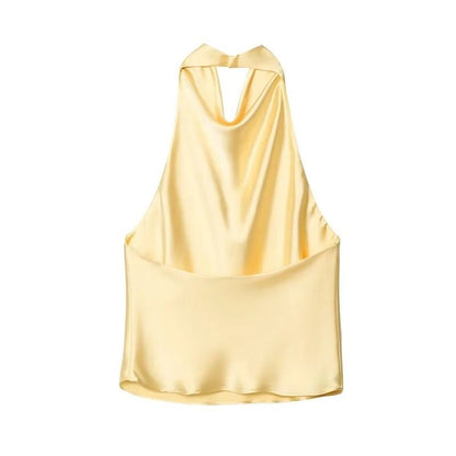 Women Satin Halter Neck Backless Summer Camisole Top