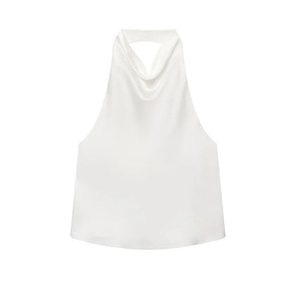 Women Satin Halter Neck Backless Summer Camisole Top