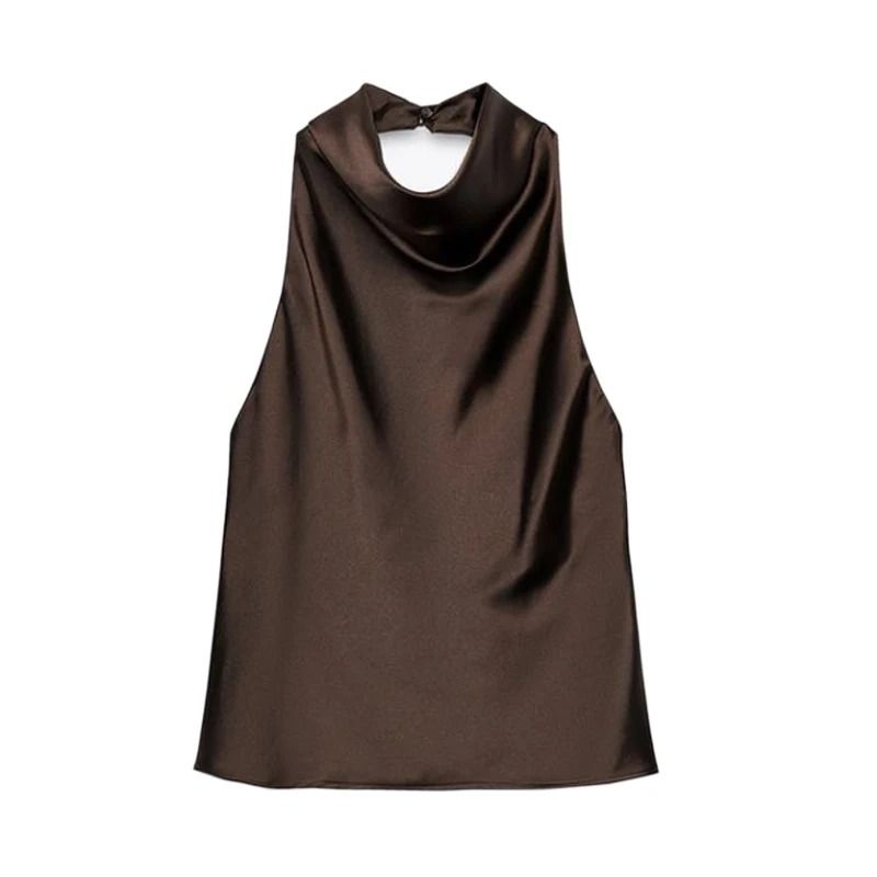 Women Satin Halter Neck Backless Summer Camisole Top
