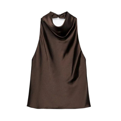 Women Satin Halter Neck Backless Summer Camisole Top