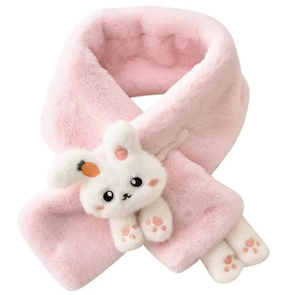 Cute Plush Rabbit Winter Scarf Warm Cross Neck Wrap for Girls and Babies