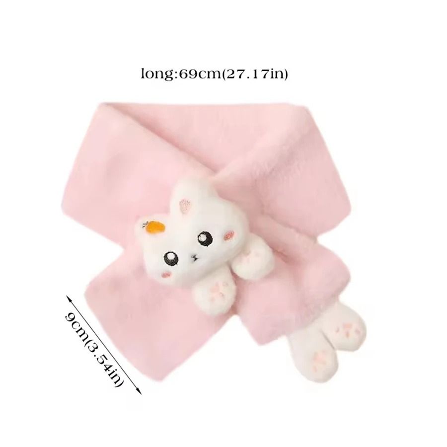 Cute Plush Rabbit Winter Scarf Warm Cross Neck Wrap for Girls and Babies