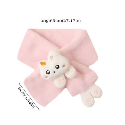 Cute Plush Rabbit Winter Scarf Warm Cross Neck Wrap for Girls and Babies