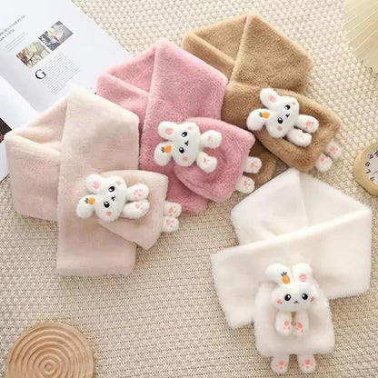 Cute Plush Rabbit Winter Scarf Warm Cross Neck Wrap for Girls and Babies
