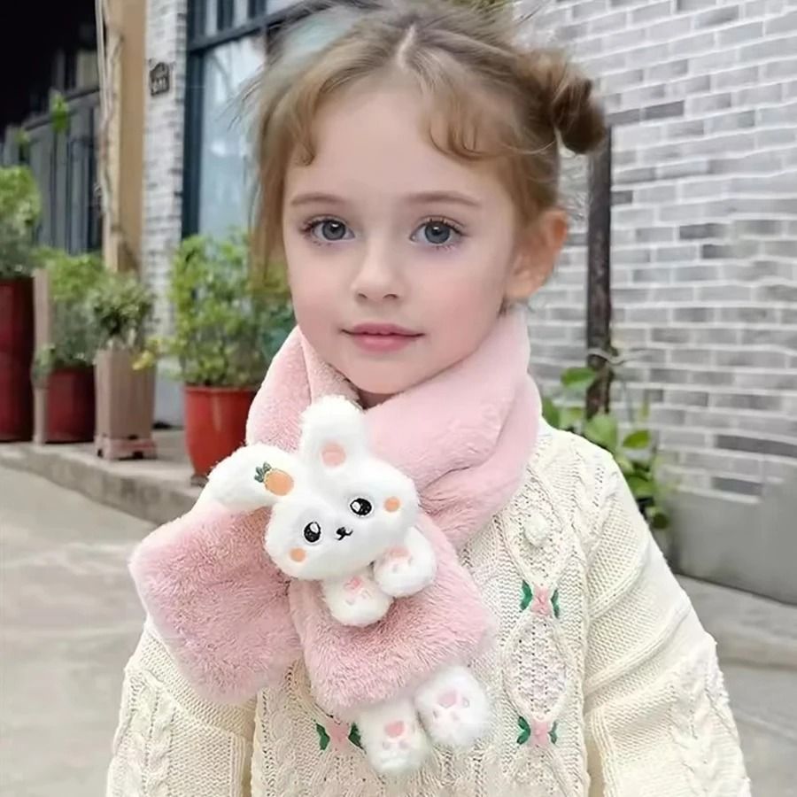 Cute Plush Rabbit Winter Scarf Warm Cross Neck Wrap for Girls and Babies