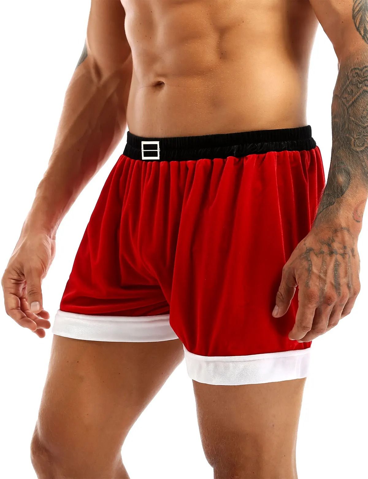 Mens Christmas Santa Claus Flannel Cosplay Shorts Sexy Holiday Boxer Costume