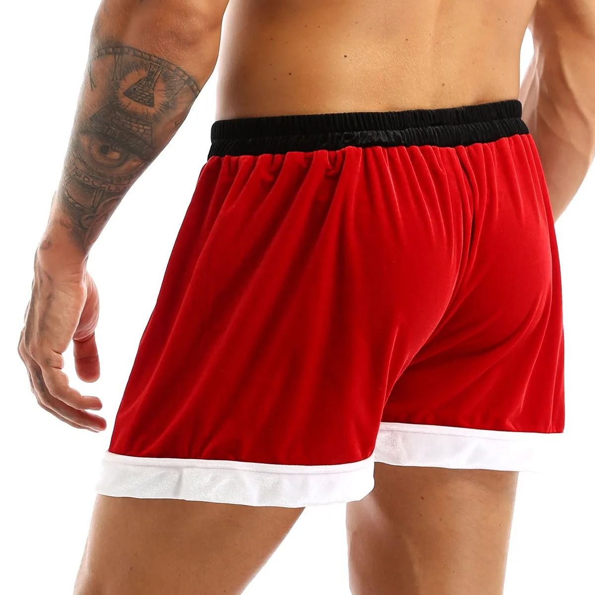 Mens Christmas Santa Claus Flannel Cosplay Shorts Sexy Holiday Boxer Costume