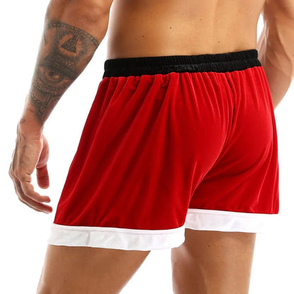 Mens Christmas Santa Claus Flannel Cosplay Shorts Sexy Holiday Boxer Costume