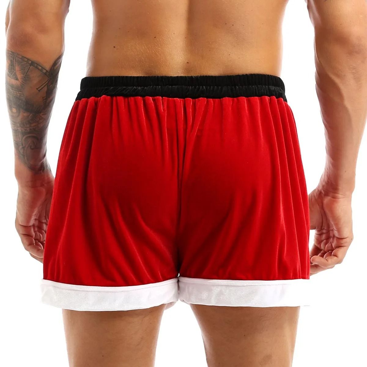 Mens Christmas Santa Claus Flannel Cosplay Shorts Sexy Holiday Boxer Costume