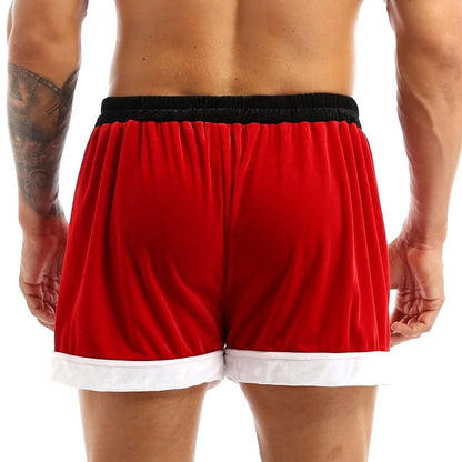 Mens Christmas Santa Claus Flannel Cosplay Shorts Sexy Holiday Boxer Costume