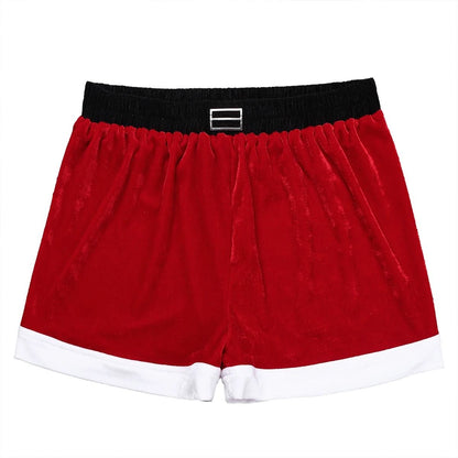 Mens Christmas Santa Claus Flannel Cosplay Shorts Sexy Holiday Boxer Costume