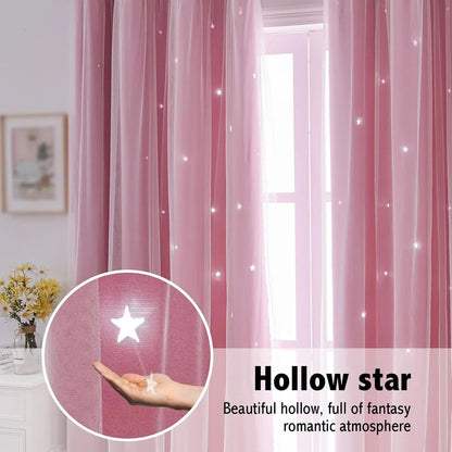 Double Layer Star Curtains for Girls Bedroom Set of 2 Panels